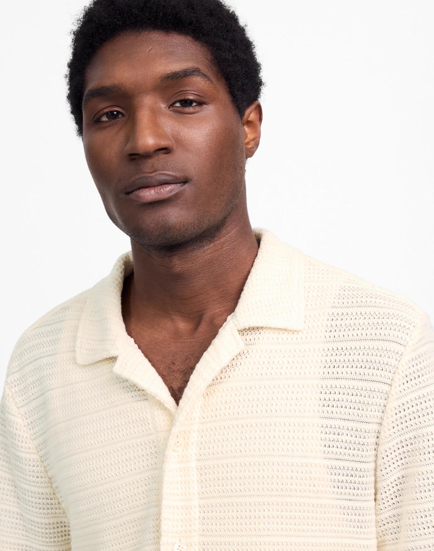 Jacquard-Knit Short-Sleeve Button-Up Shirt Product Image