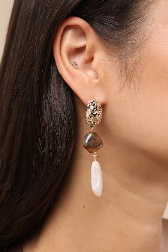 Jestina Gold Stone Drop Earrings Product Image