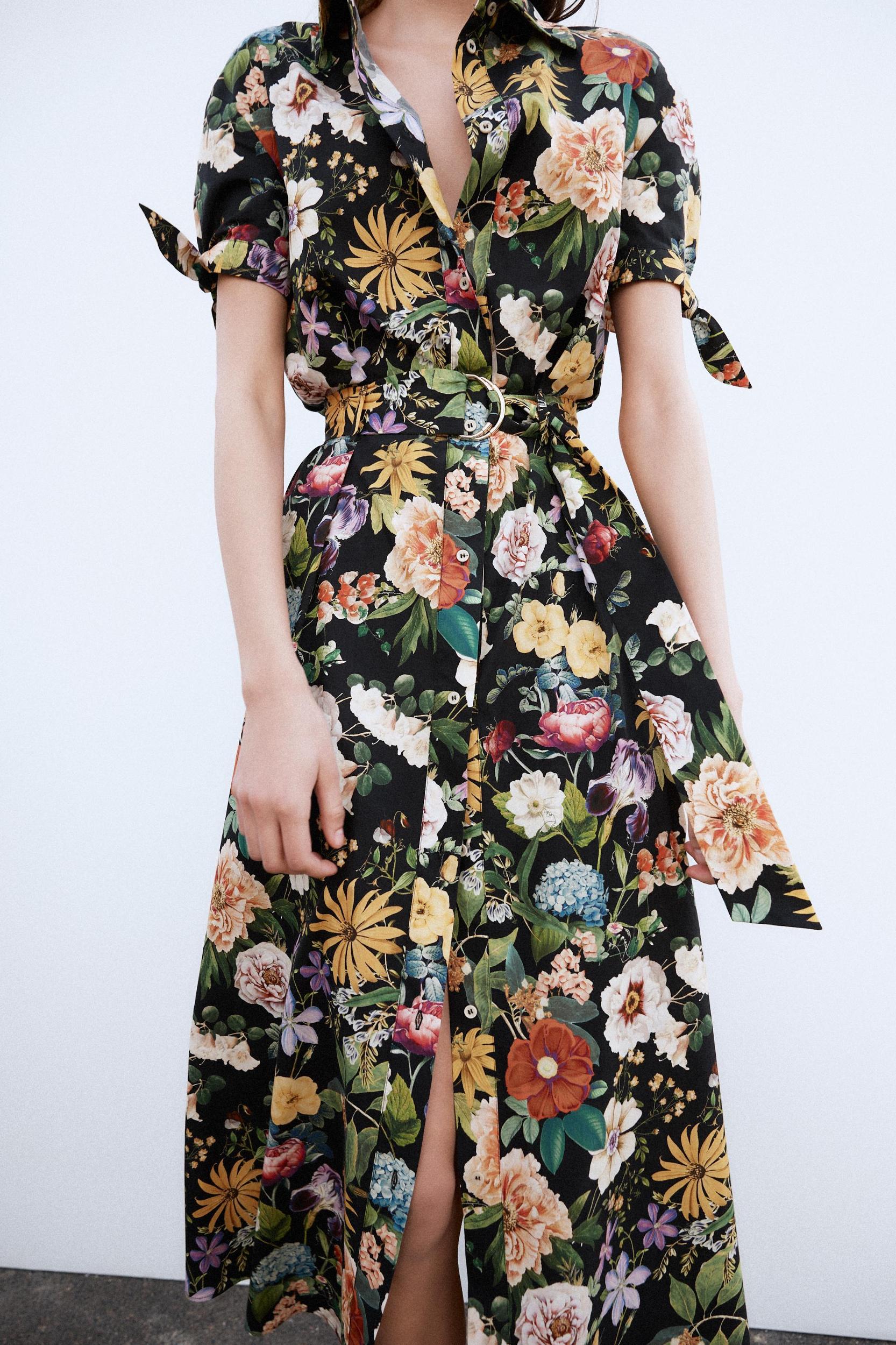FLORAL PRINT POPLIN MIDI DRESS Product Image