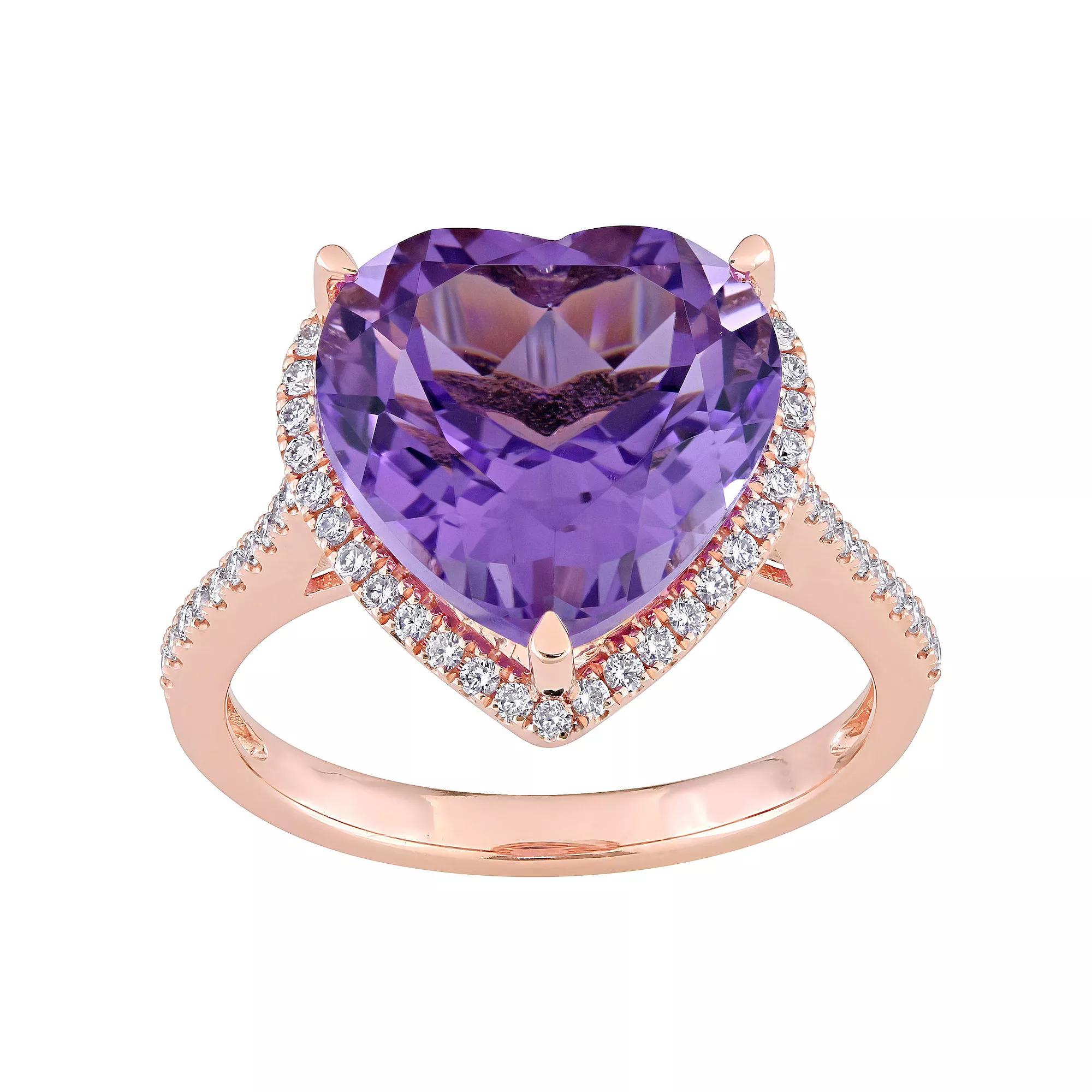 Stella Grace 14k Rose Gold Heart Shape Amethyst & 1/3 Carat T.W. Diamond Halo Ring, Women's,  Product Image