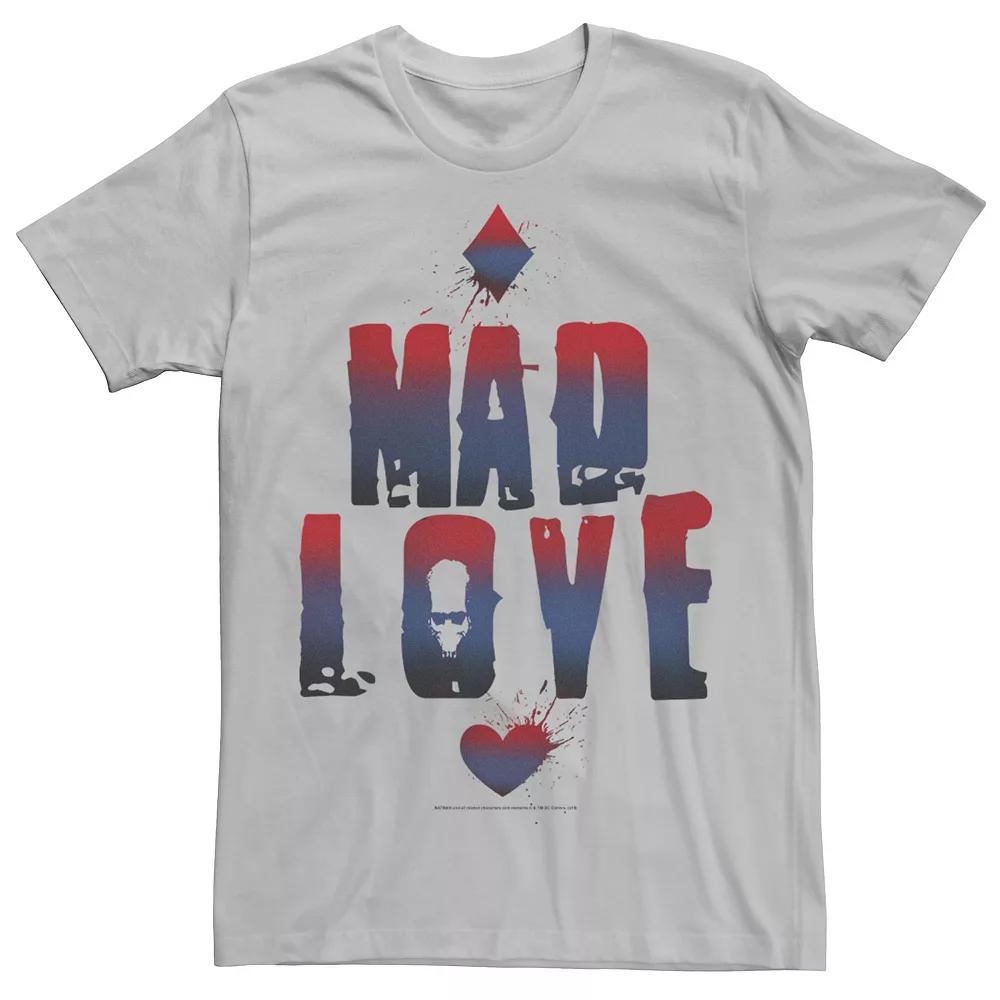 Men's Batman Mad Love Gradient Text Tee, Size: Small, Silver Product Image