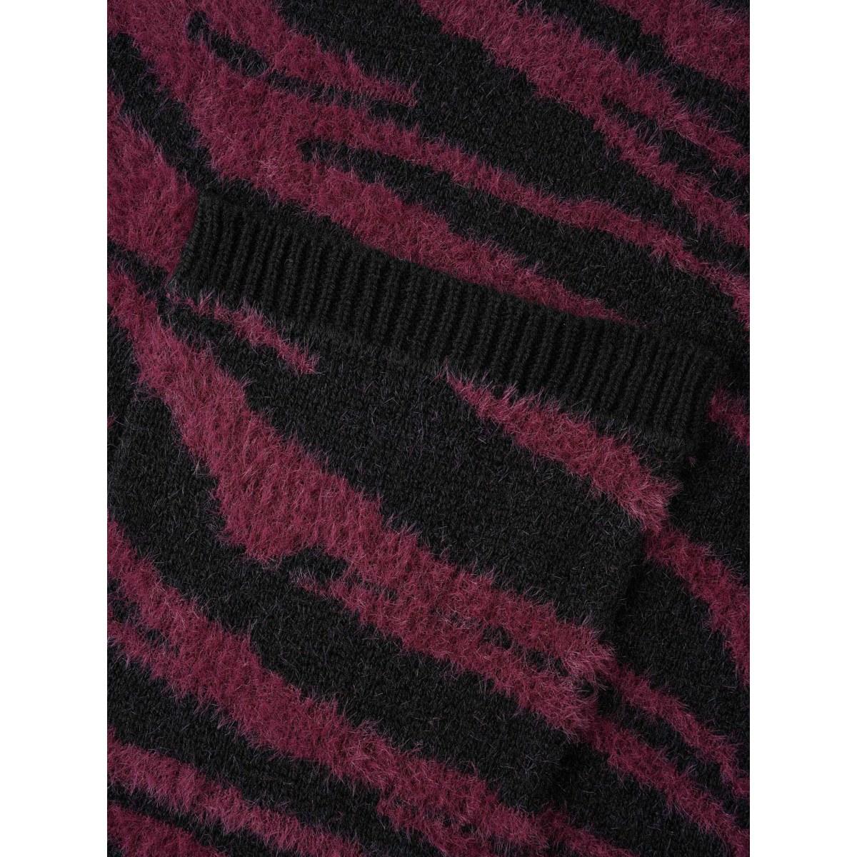 Plus Size Zebra Print Fluffy Patch Pocket Cardigan Black Women Elegant Loose Long Sleeve Everyday Cardigans BloomChic 30/6X Product Image