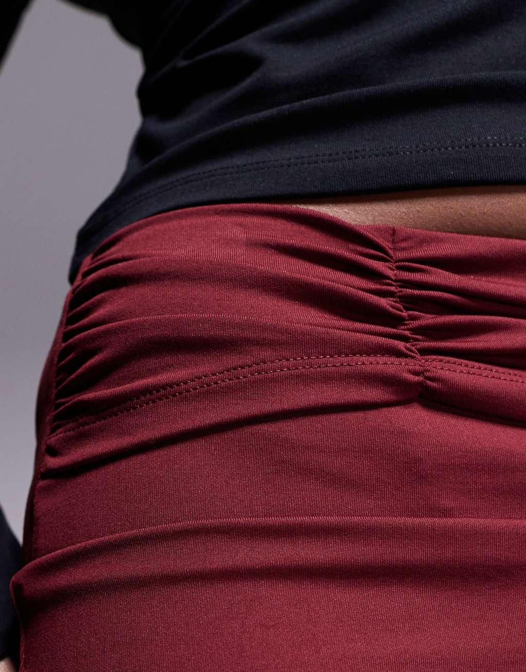 ASOS DESIGN ruched waist mini skirt in burgundy Product Image