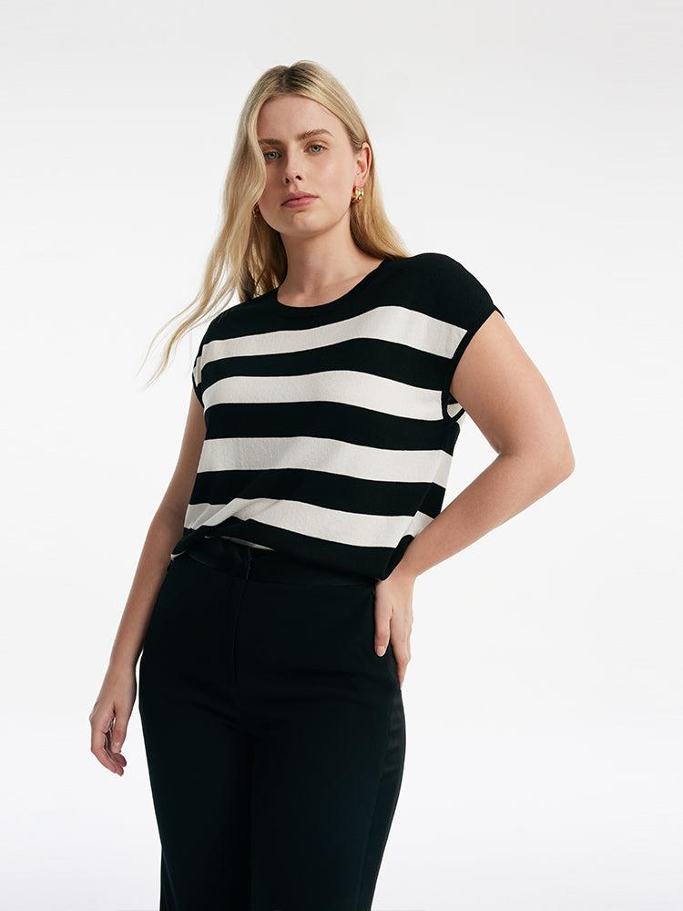 Tencel Striped Knitted Women Tank Top Product Image