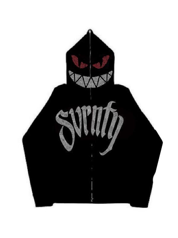 Men's Devil Moon Rhinestone Print Slim Oversized Hoodie Product Image