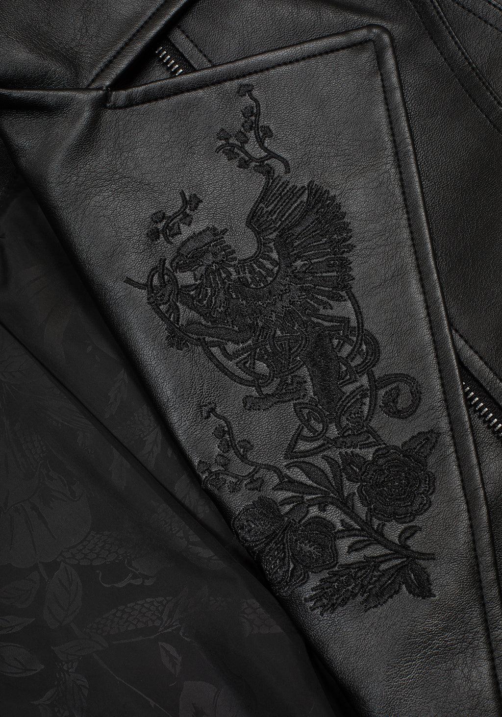 Clash Phoenix Embroidered Faux Leather Cropped Trench Jacket Product Image