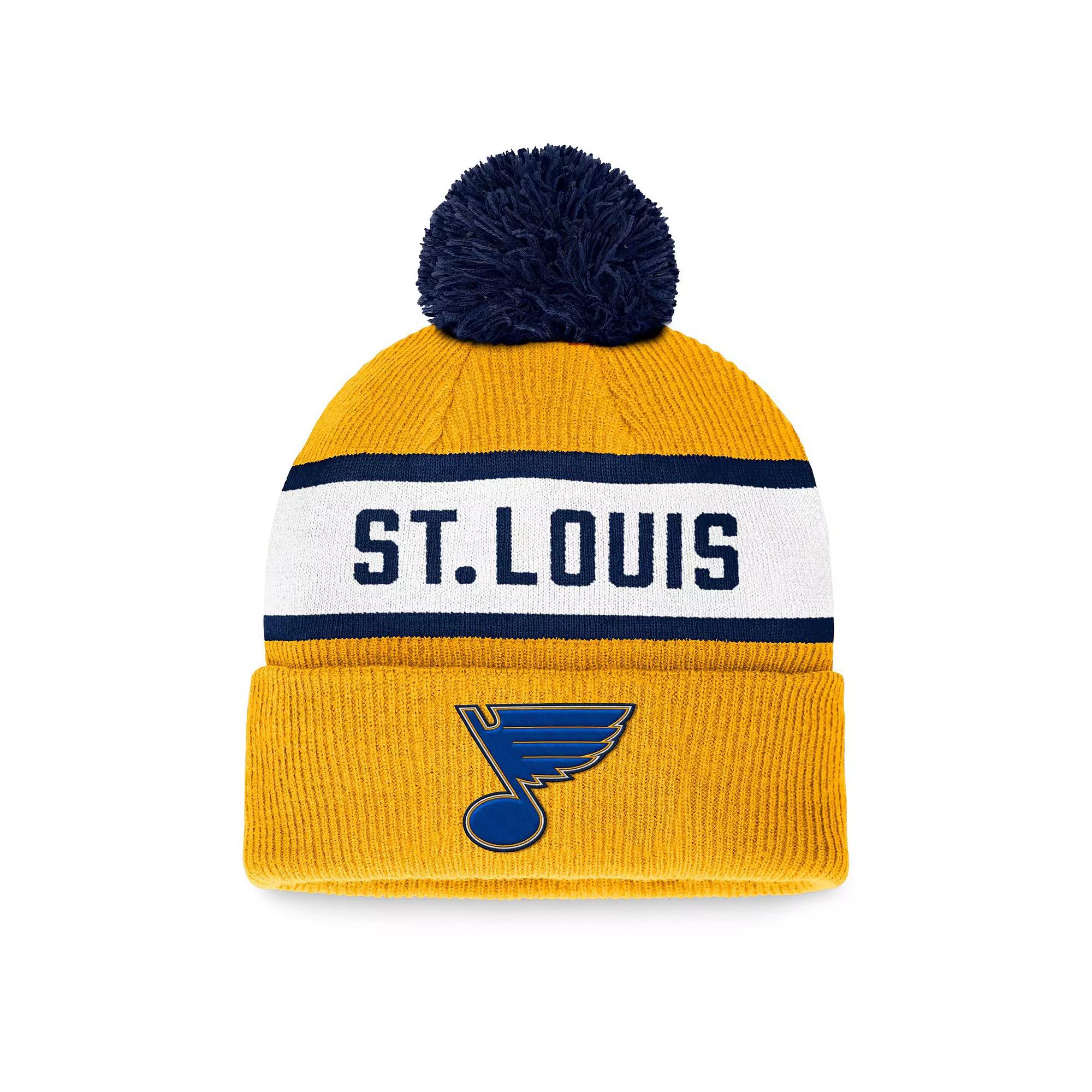 Men's Fanatics Branded Gold St. Louis Blues Fundamental Wordmark Cuffed Knit Hat with Pom Product Image