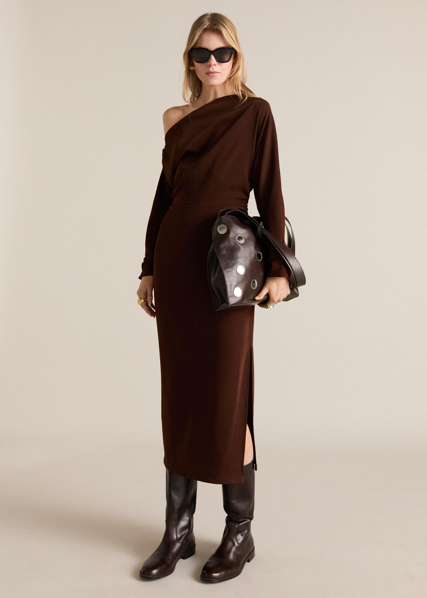 Asymmetrical dress with gathered sides - Women | MANGO USA Product Image