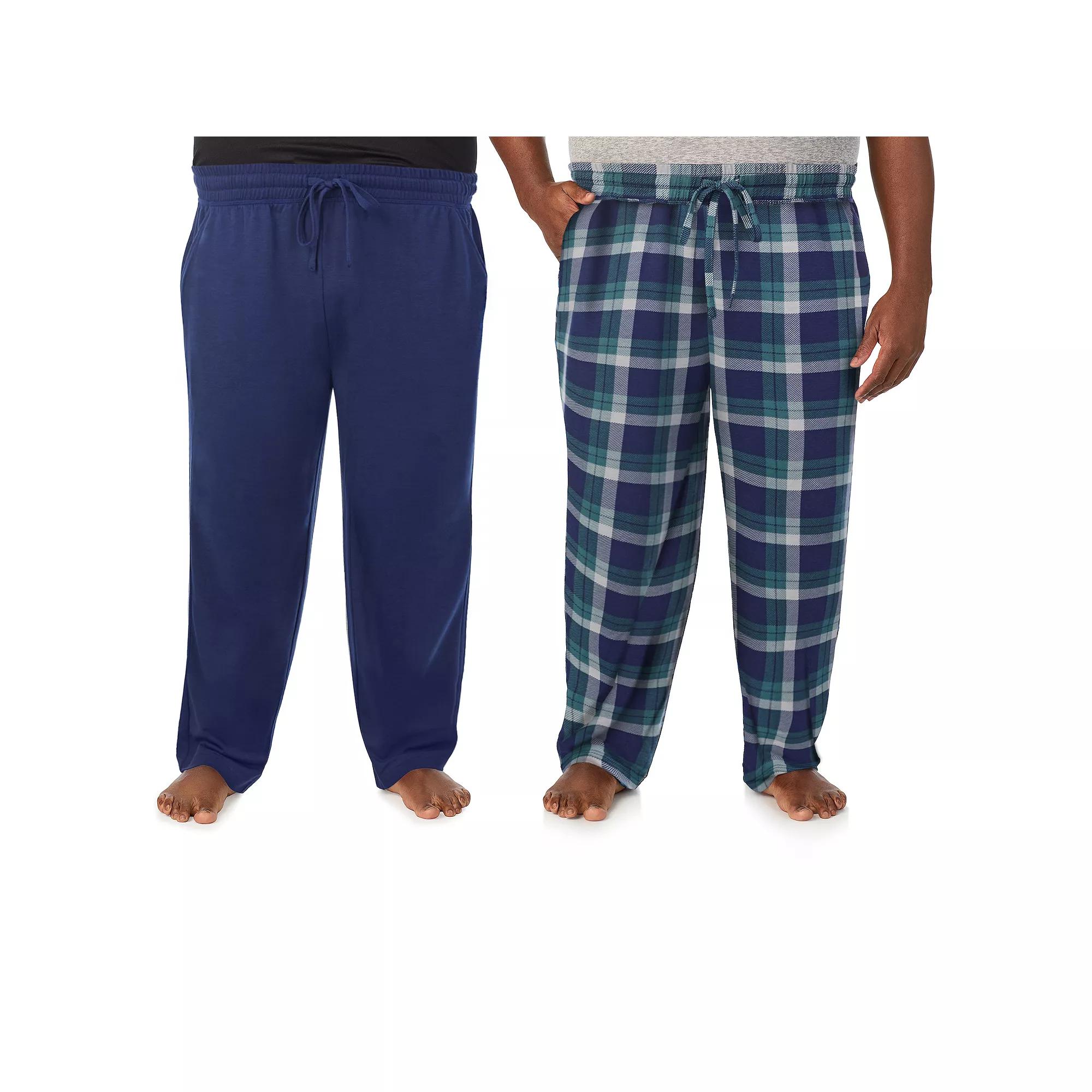 Big & Tall Cuddl Duds® 2-Pack French Terry Pajama Pants Set, Men's, Size: 2XB, Blue Plaid Product Image