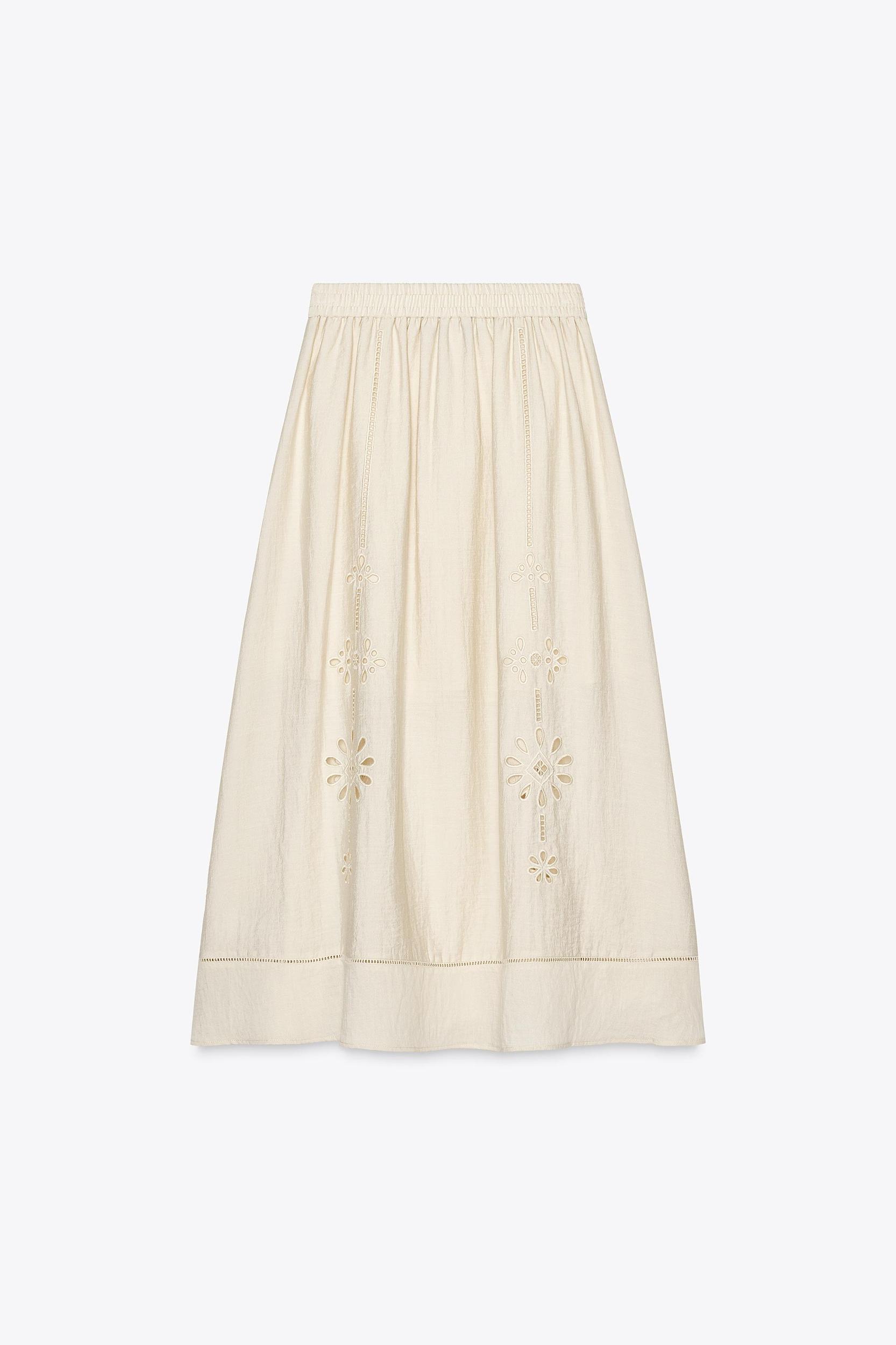 EMBROIDERED EYELET MIDI SKIRT Product Image