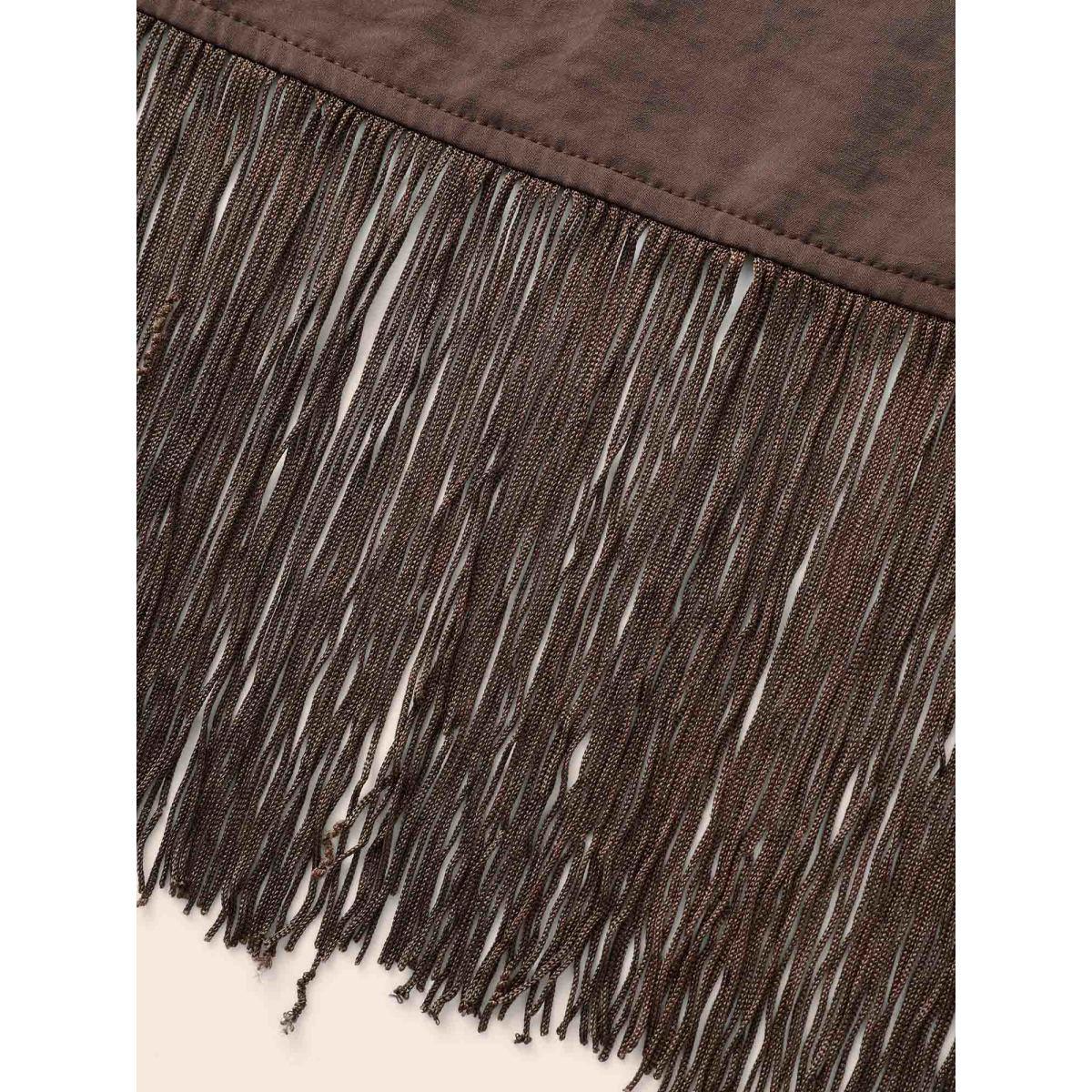 Plus Size Fringed Hem Elastic Waist Midi Dress DarkBrown Women Resort Tassels Non Sleeveless Curvy BloomChic 14-16/1X Product Image