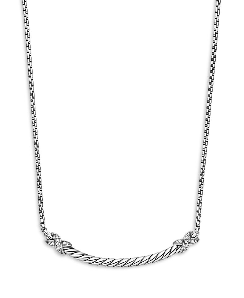 David Yurman Sterling Petite X Diamond Bar Pendant Necklace, 15 Product Image