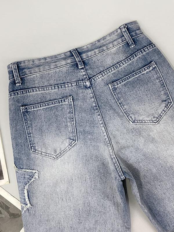 Distressed Star Patch Boyfriend Jeans Product Image