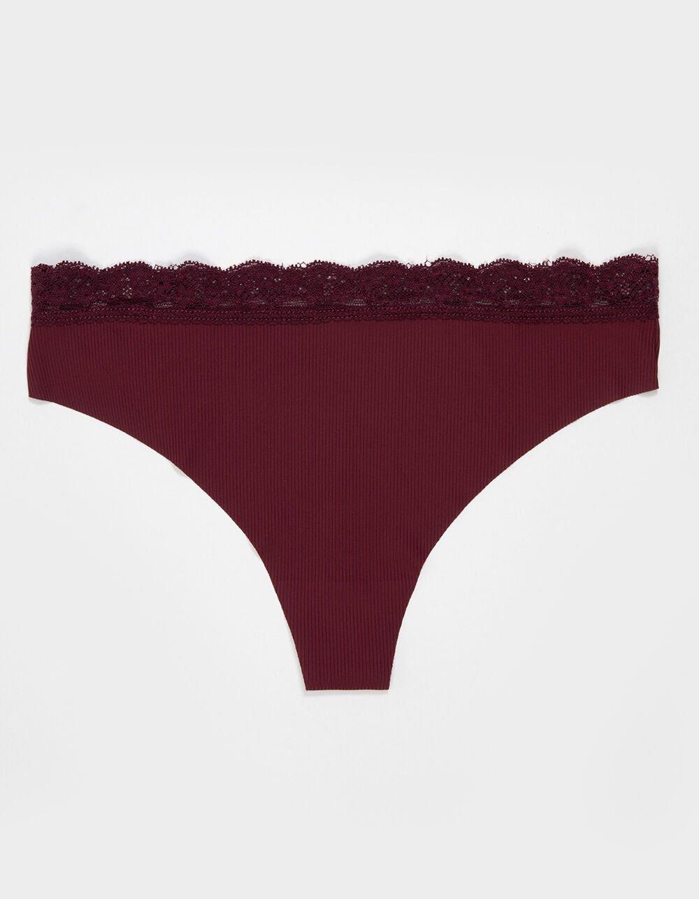 FULL TILT Rib Lace Waistband Thong - BURGUNDY Product Image