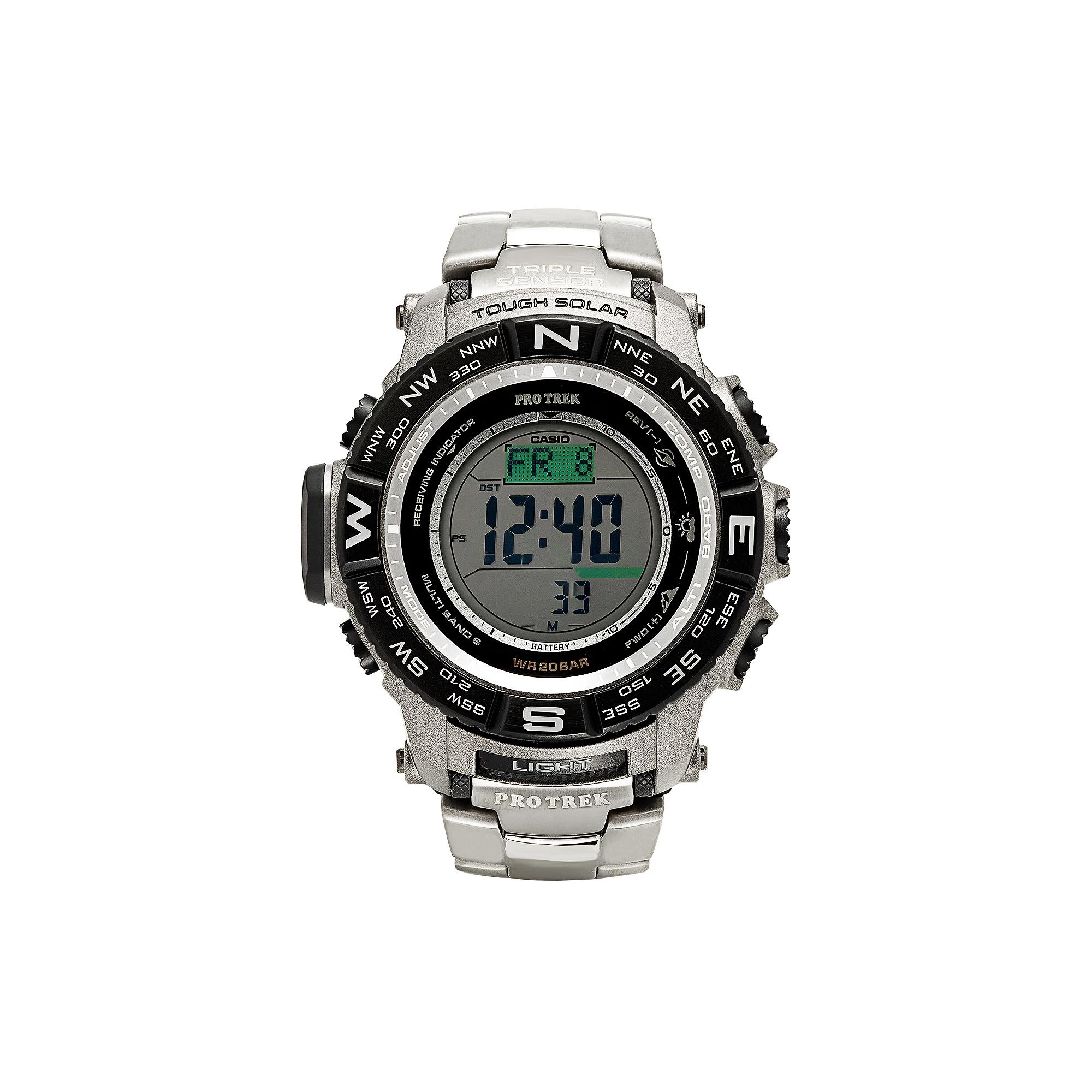Casio Men's PRO TREK Triple Sensor Titanium Digital Atomic Solar Watch - PRW3500T-7CR, Silver Tone Product Image