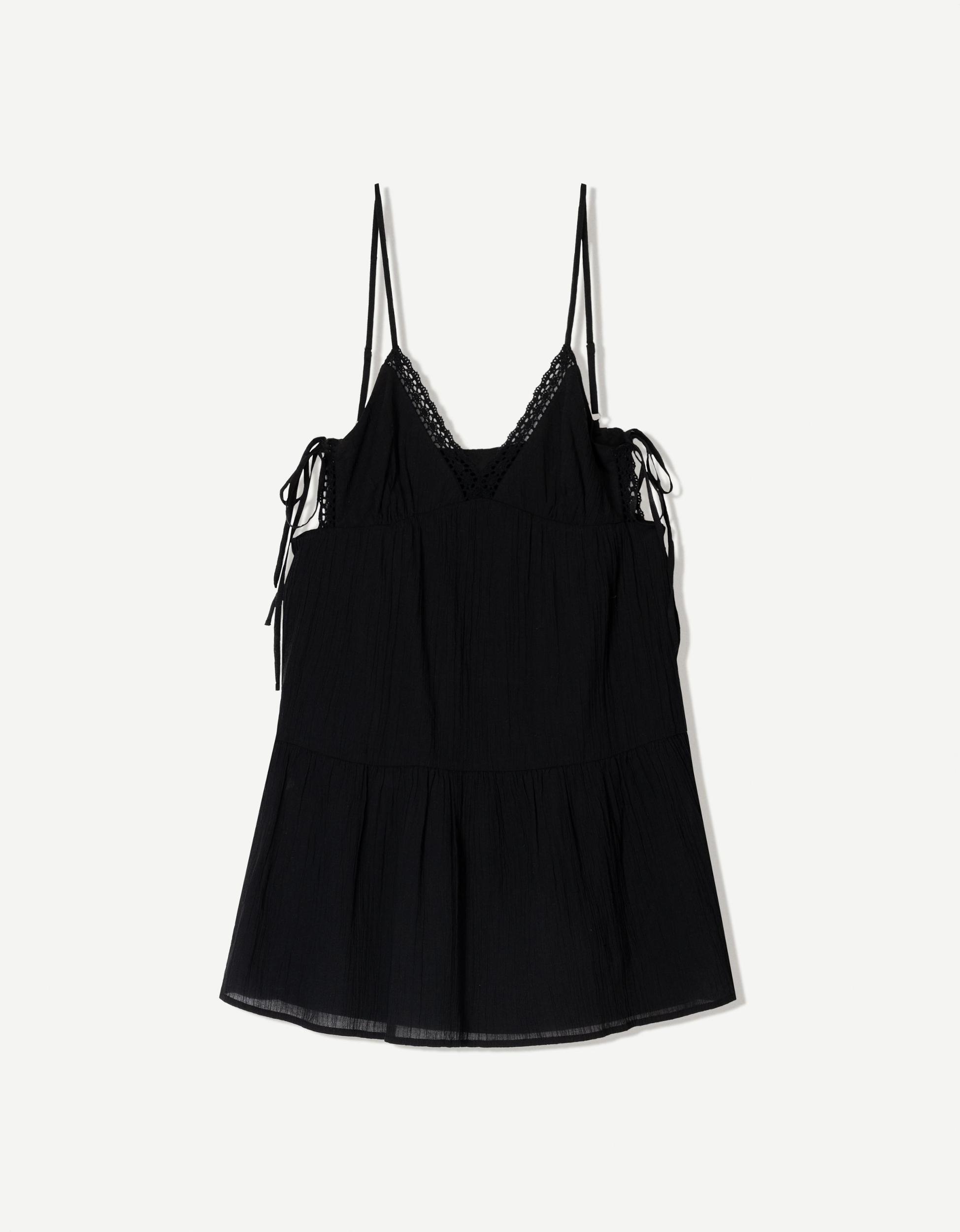 Textured mini dress with lace trim Product Image