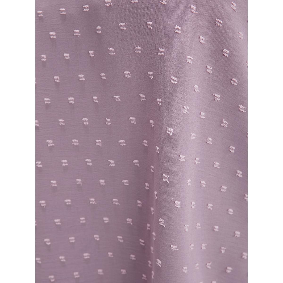 Plus Size Mauve Polka Dot Round Neck Ruffle Sleeve Blouse Women Casual Elbow-length sleeve Round Neck Dailywear Blouses BloomChic 12/L Product Image