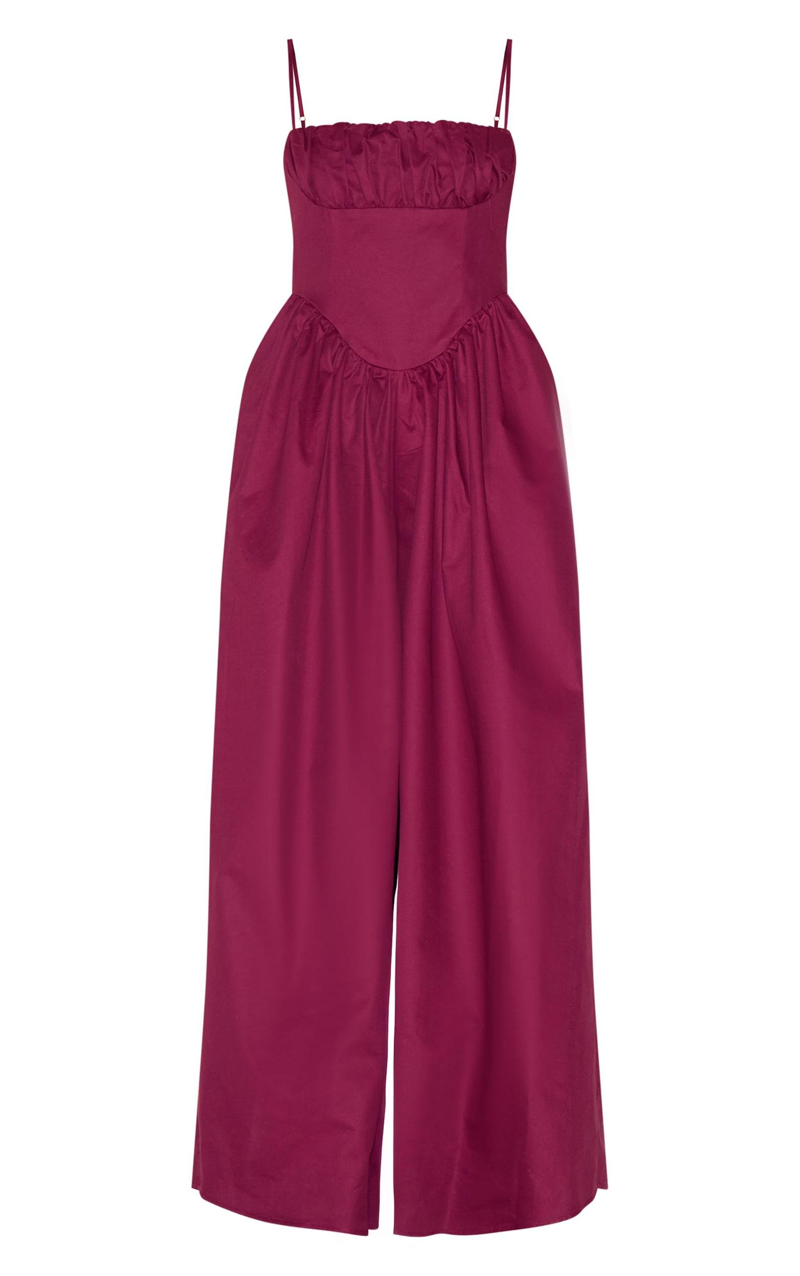 Plum Premium Ruched Corset Detail Wide Leg Jumpsuit Product Image