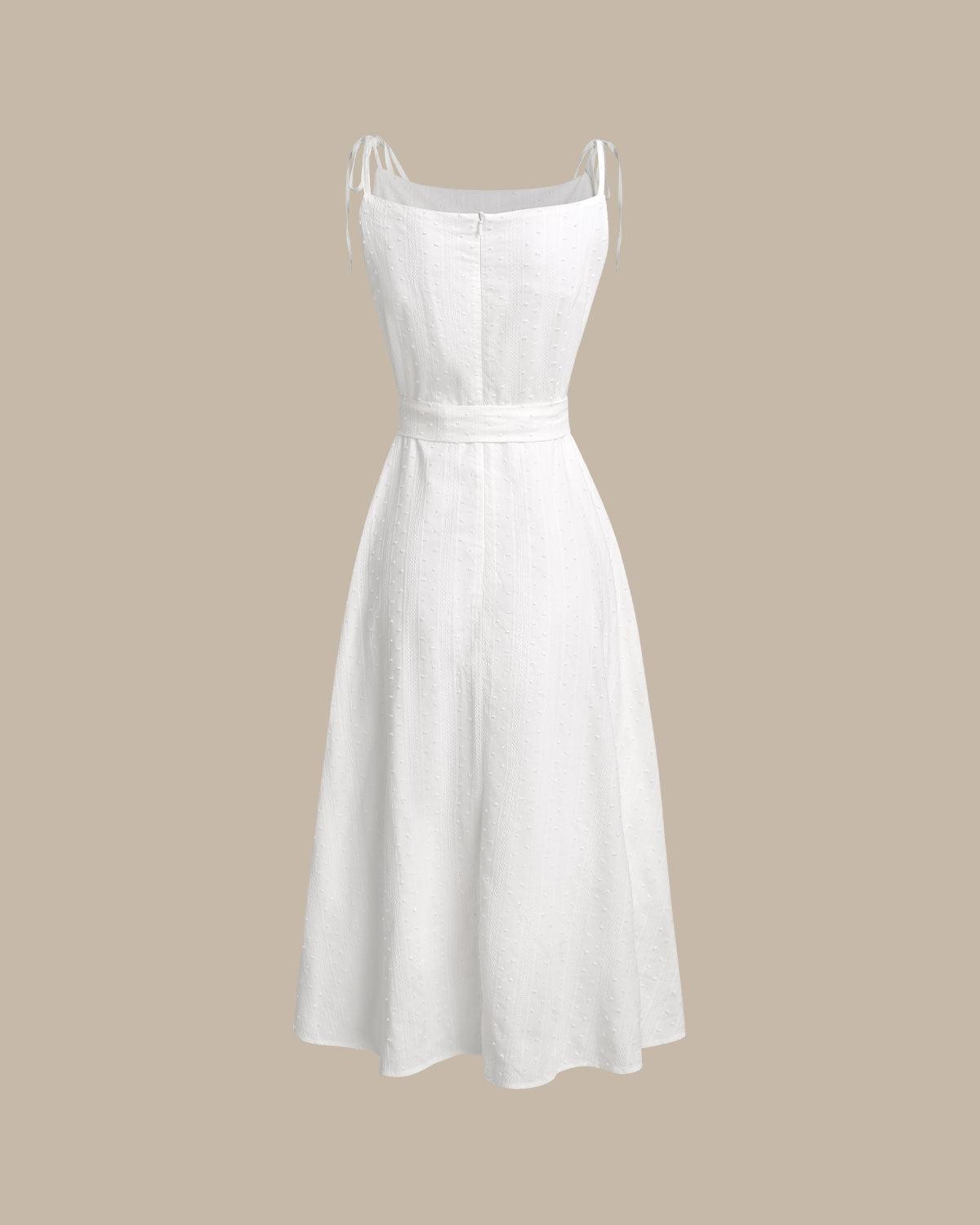 White Textured Square Neck Slip Midi Dress Product Image