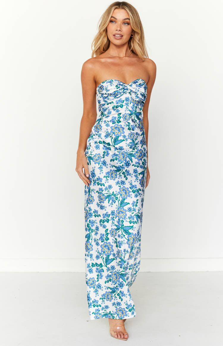 Ashley Blue Floral Formal Maxi Dress Product Image