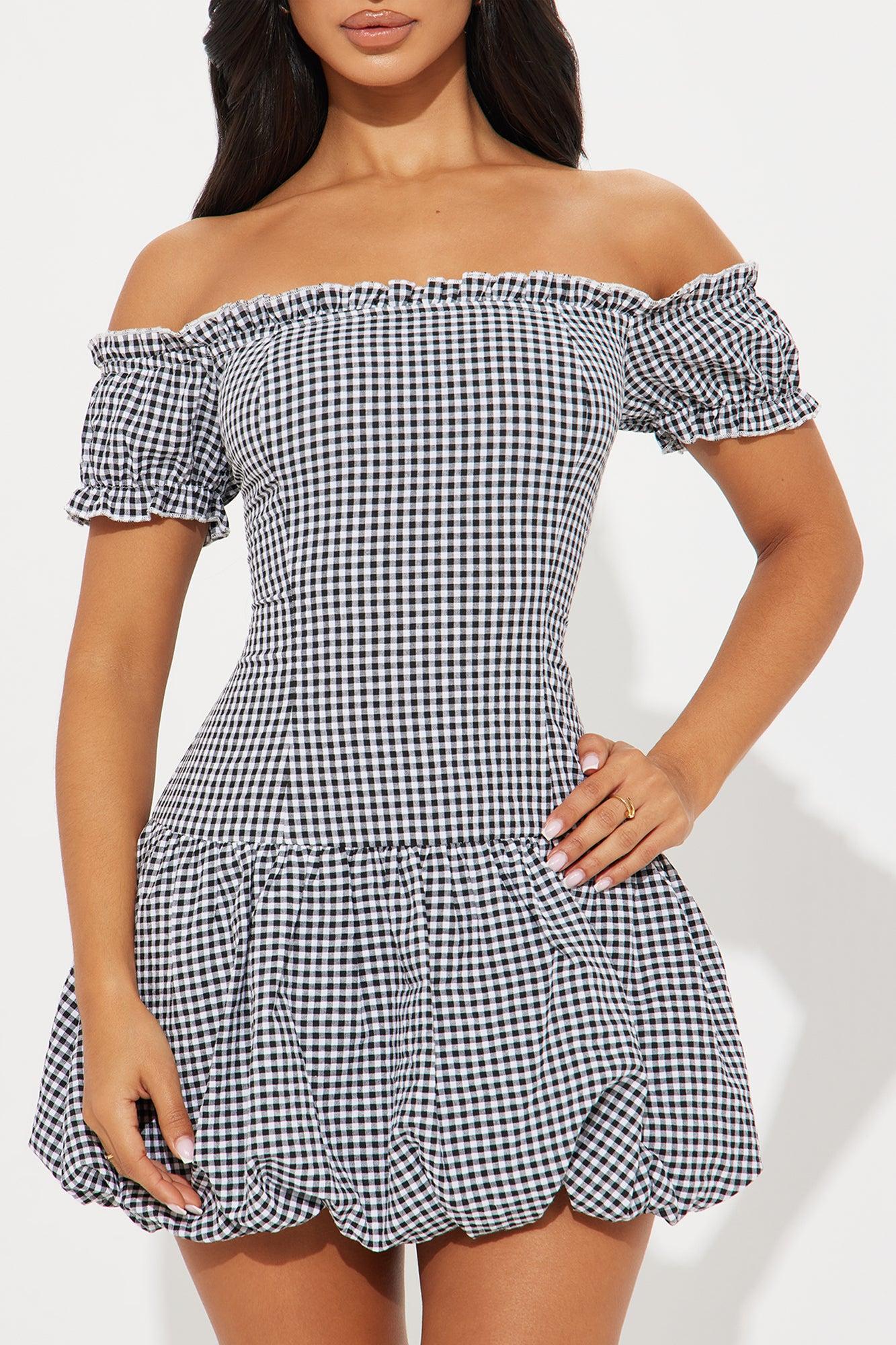 Maggie Gingham Bubble Micro Mini Dress - Black/White Product Image