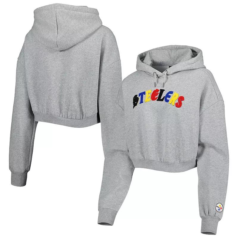Women's The Wild Collective Gray Pittsburgh Steelers Cropped Pullover Hoodie,  Product Image