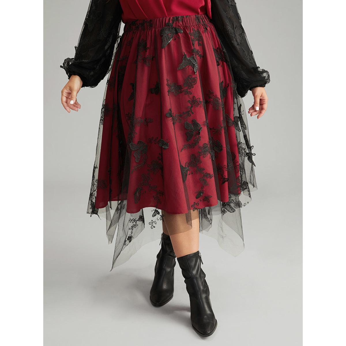 Plus Size Raspberry Butterfly Plisse Patchwork Keyhole Blouse Women Glamour Long Sleeve Keyhole Cut-Out Festival-Halloween Blouses BloomChic 12/L Product Image