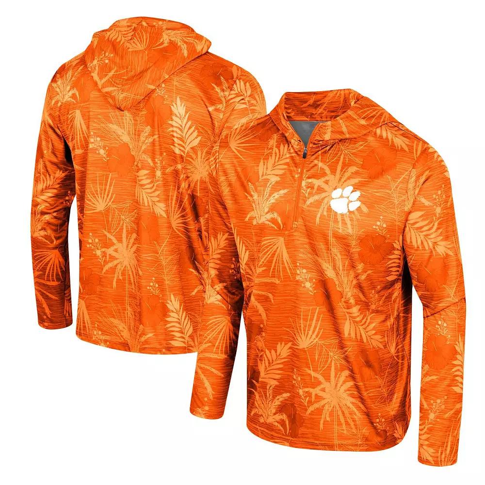 Men's Colosseum Orange Clemson Tigers Palms Printed Lightweight Quarter-Zip Hooded Top, Size: Medium Product Image