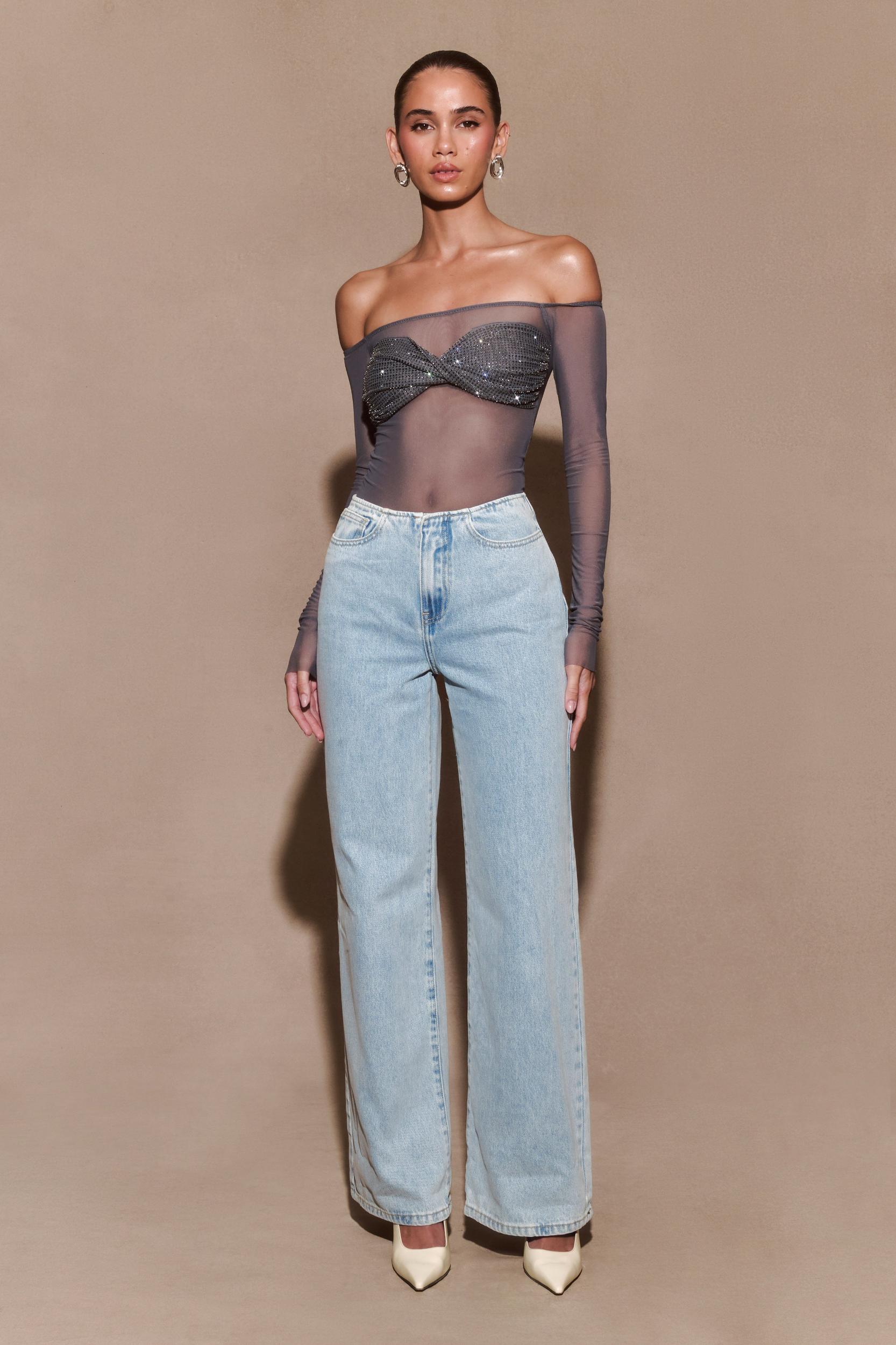 Garcelle Diamante Off Shoulder Top - Gunmetal Product Image