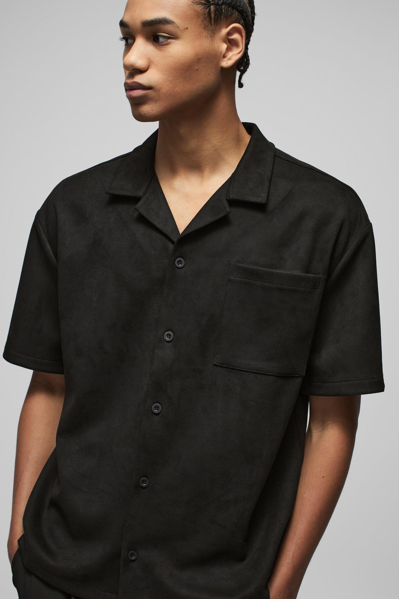 Oversized Faux Suede Revere Neck Shirt | boohooMAN USA Product Image