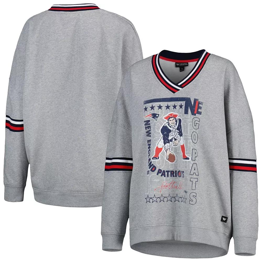 Women's The Wild Collective Heather Gray New England Patriots Vintage V-Neck Pullover Sweatshirt,  Product Image