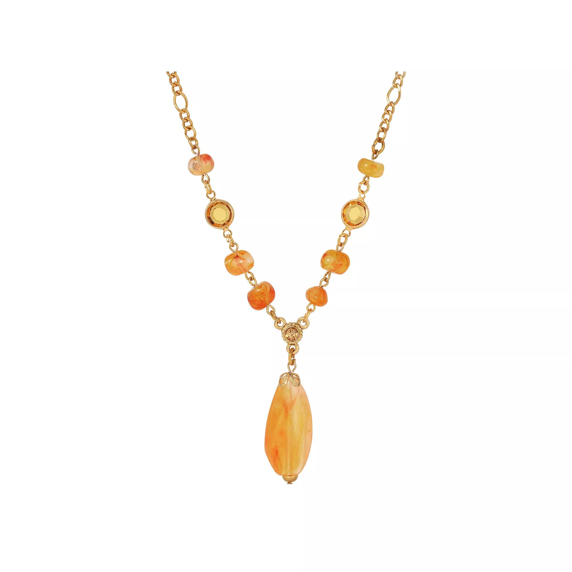 1928 Gold Tone Topaz Beaded Y Necklace, Womens, Beige Product Image