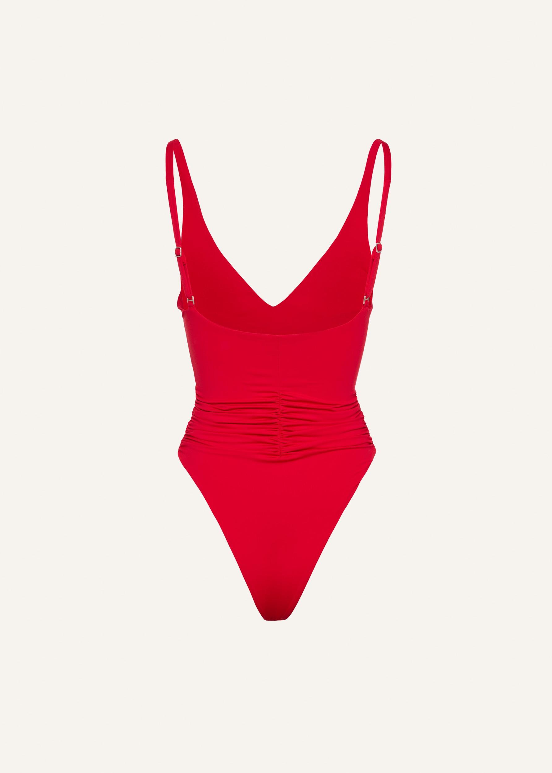 Ruched flower swimsuit in red Product Image