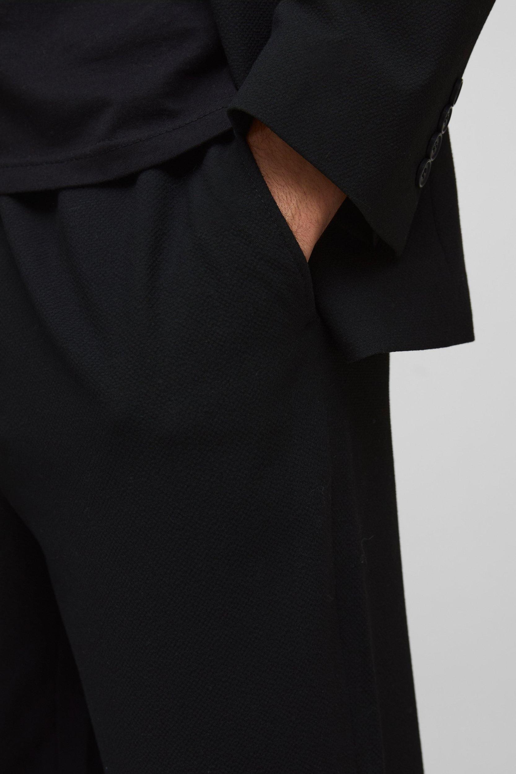 Elastic Waist Textured Straight Pants | boohooMAN USA Product Image