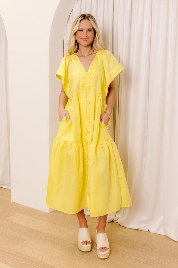 Subtle Charm Button Down Midi Dress in Yellow Product Image