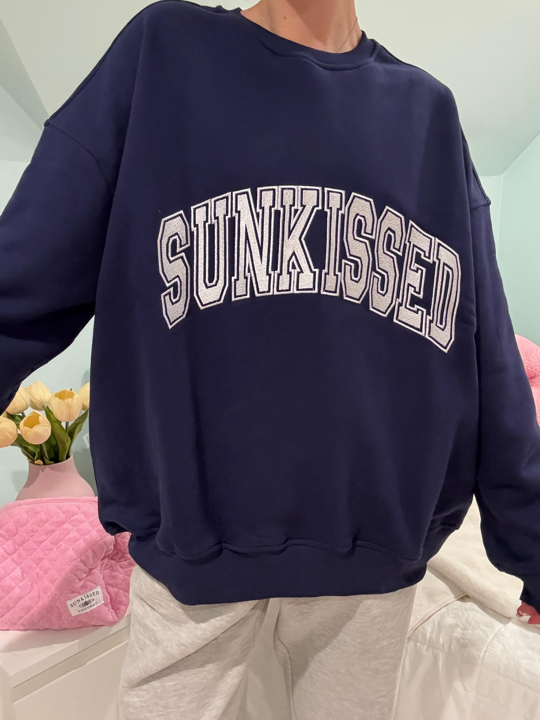 Navy Blue Varsity Embroider Sweatshirt Product Image