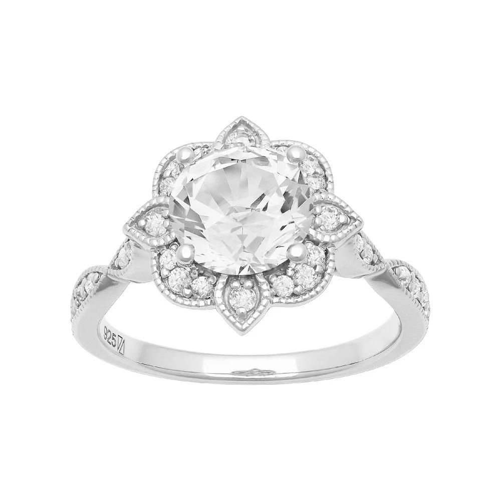 Love Always Sterling Silver Lab-Created White Sapphire Halo Ring, Women's, Size: 9 Product Image