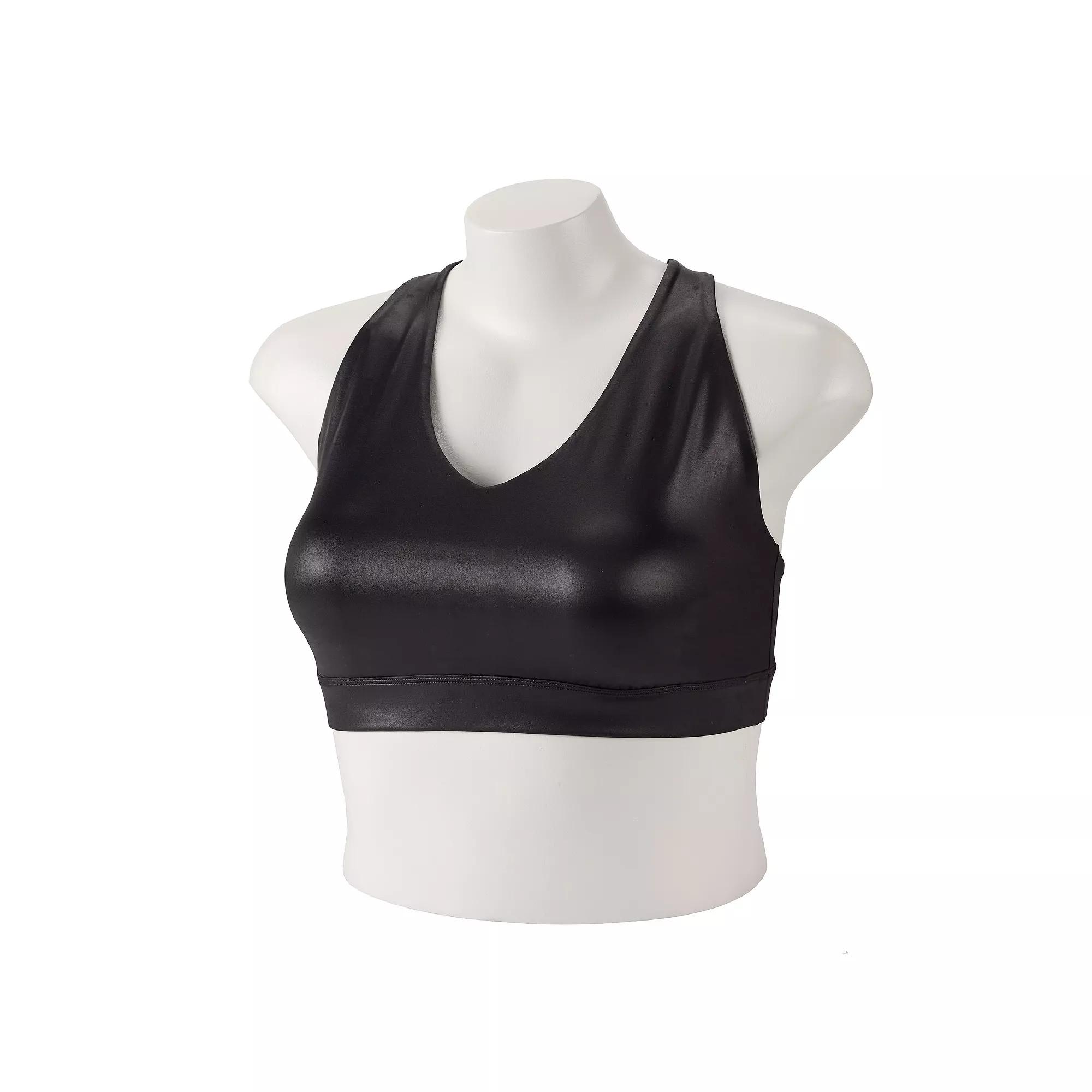 Plus Size Tek Gear® Ultrastretch Medium Support V-Neck Sports Bra, Women's, Size: 1XL, Black Shine Product Image