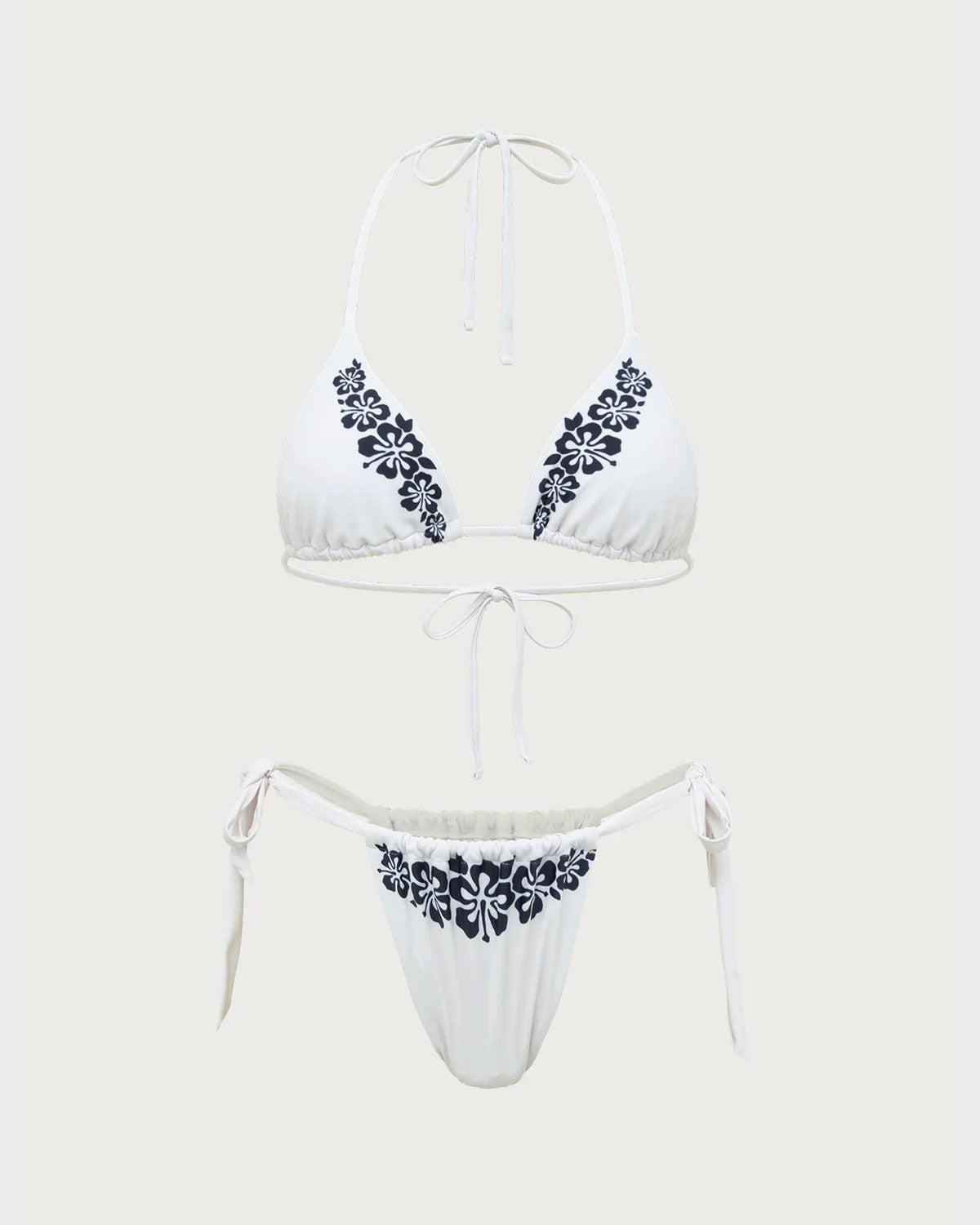 White Knit Tropical Print Bikini Set Product Image