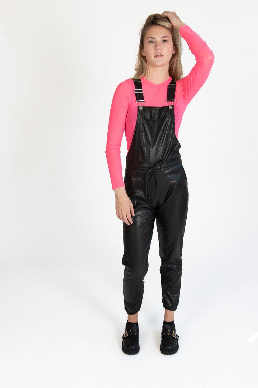 Pleather Jogger Overalls Product Image