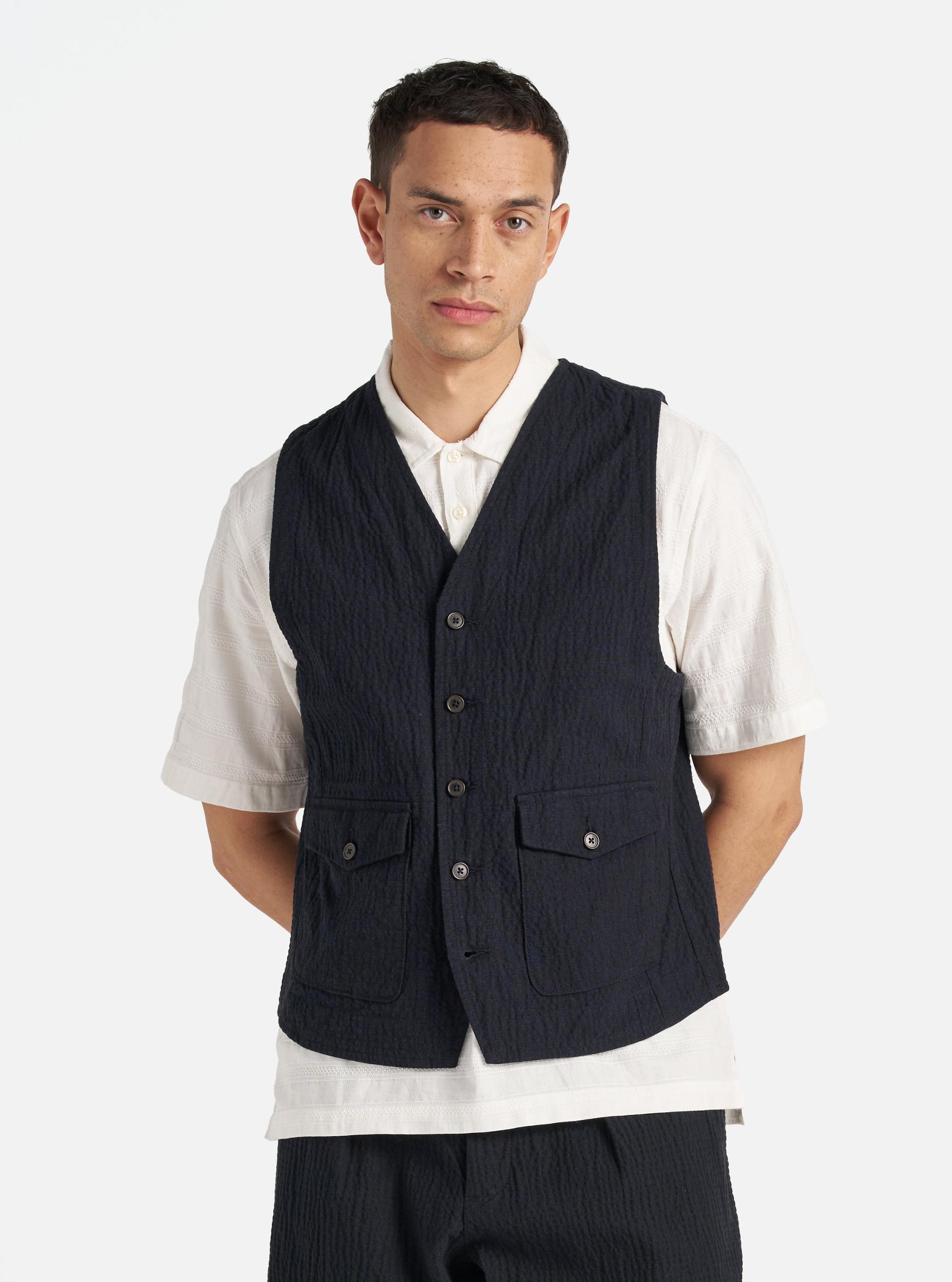 Universal Works Field Waistcoat in Dark Navy Ospina Cotton Product Image