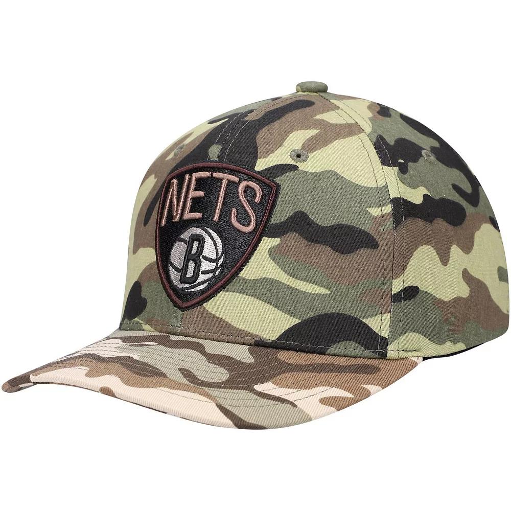 Men's Mitchell & Ness Camo Brooklyn Nets Woodland Desert Snapback Hat, Green Product Image