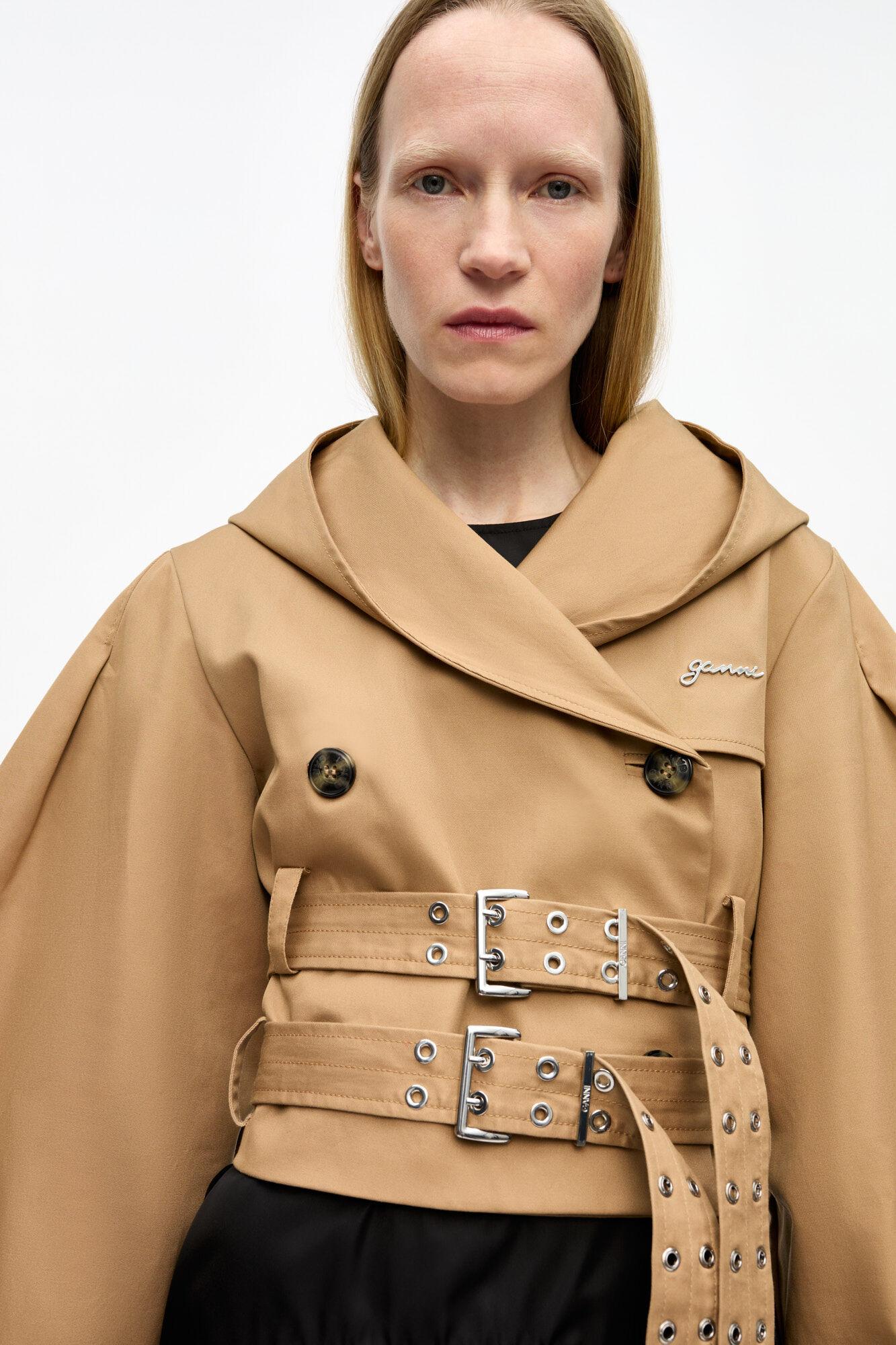 Camel Bonded Cotton Short Trench Jacket Product Image