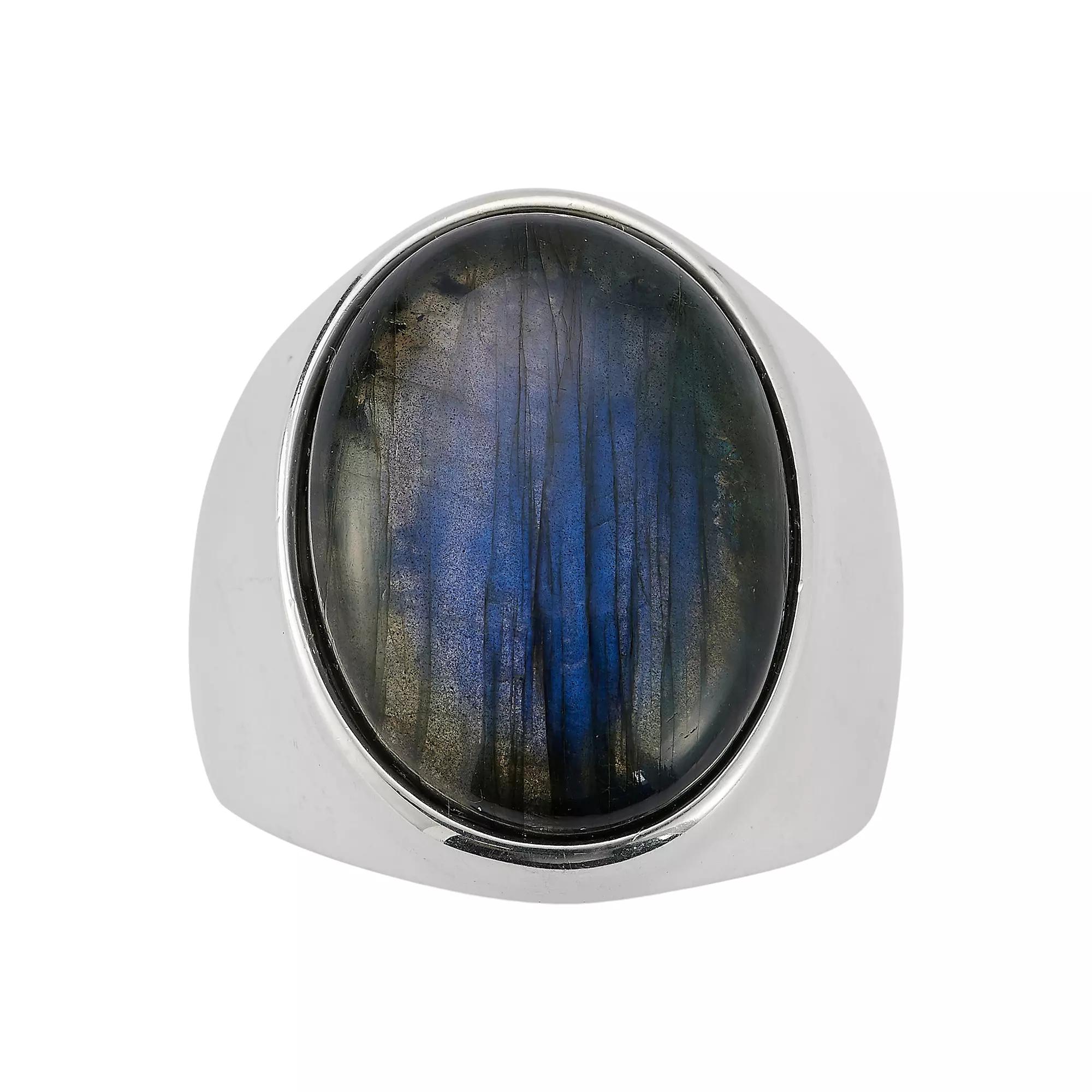 Menster Men's Sterling Silver Labradorite Large Oval Signet Ring,  Product Image