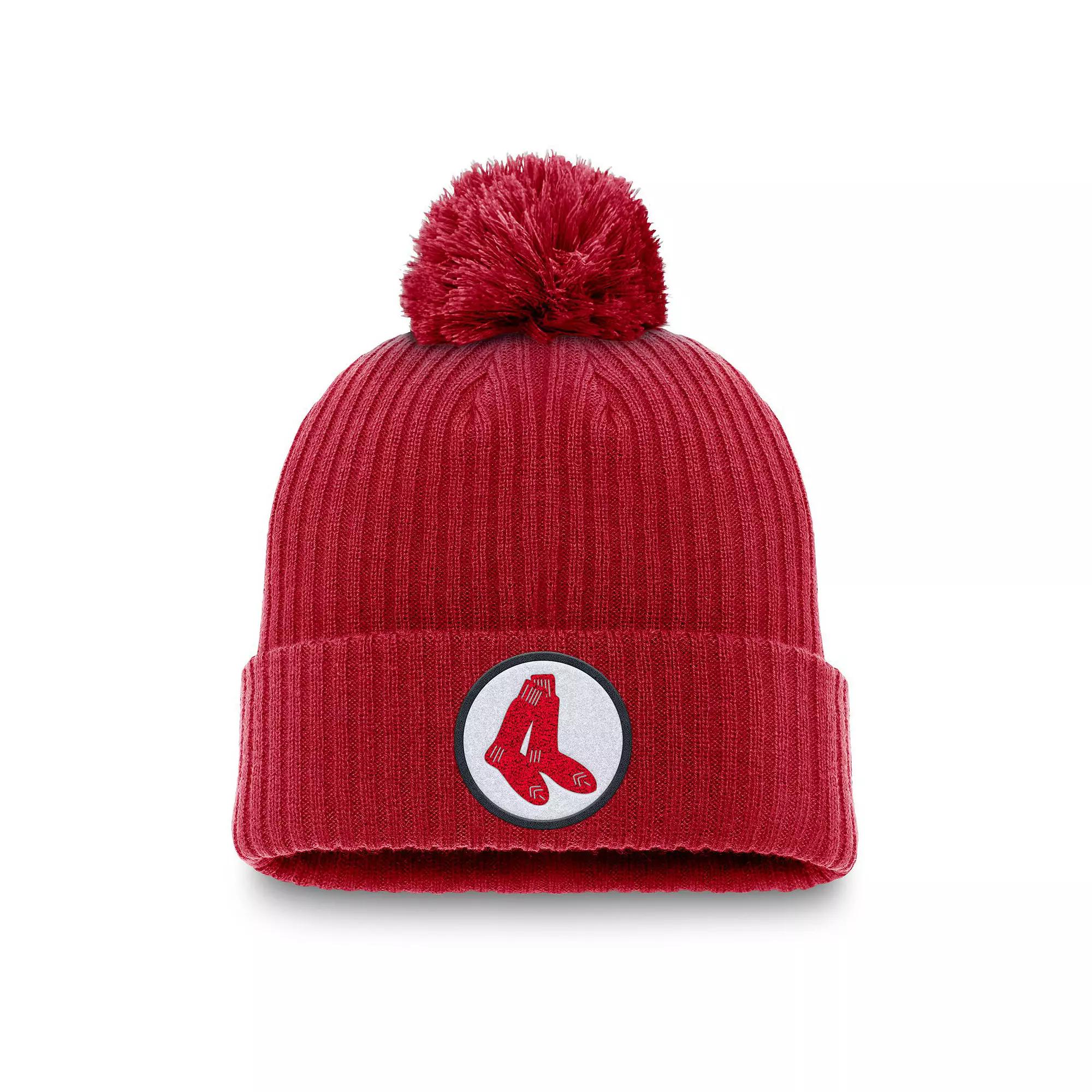 Men's Nike Red Boston Red Sox Cooperstown Collection Patch Cuffed Knit Hat with Pom Product Image
