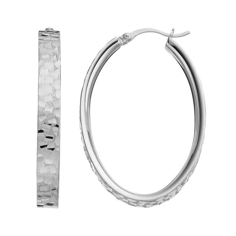 Sterling Silver Oval Hoop Earrings, Women's, White Over Silver Product Image