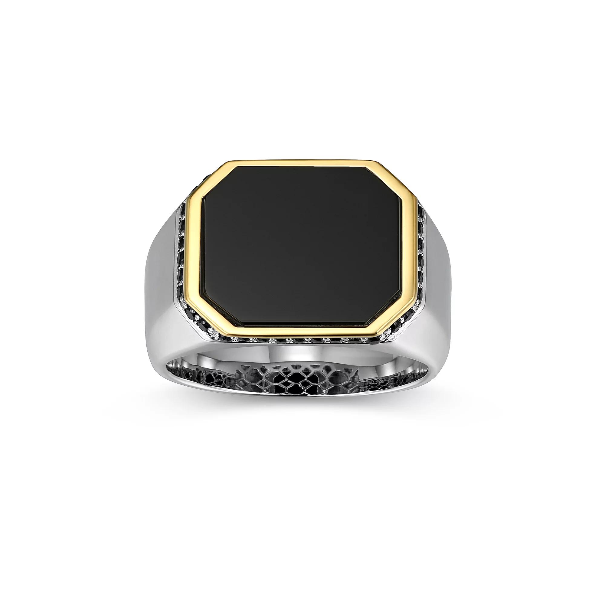 Men's Sterling Silver Black Onyx & Black Sapphire Ring, Size: 12 Product Image