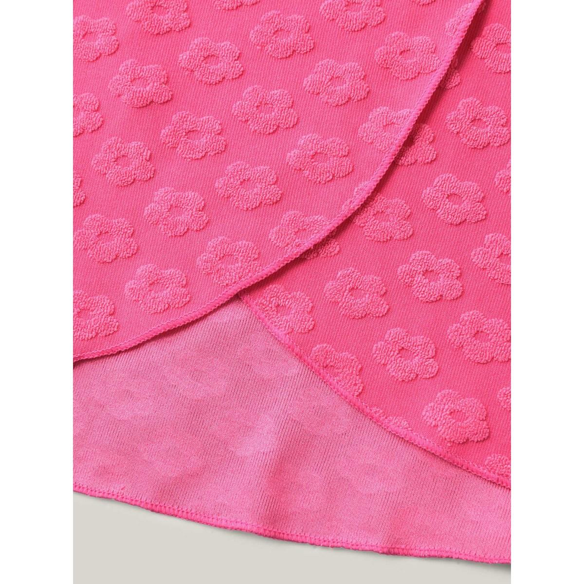 Plus Size Floral Textured Overlap Split Swim Top Women's Swimwear Rosered Resort Texture High stretch Bodycon U-neck Curve Swim Tops BloomChic 26/4X Product Image