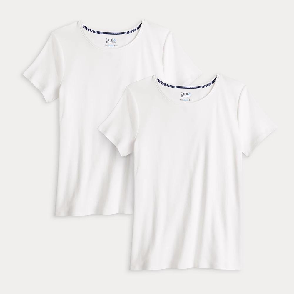 Petite Croft & Barrow® Crewneck Tee 2 Pack, Women's, Size: XXL Petite, White White Pack Product Image
