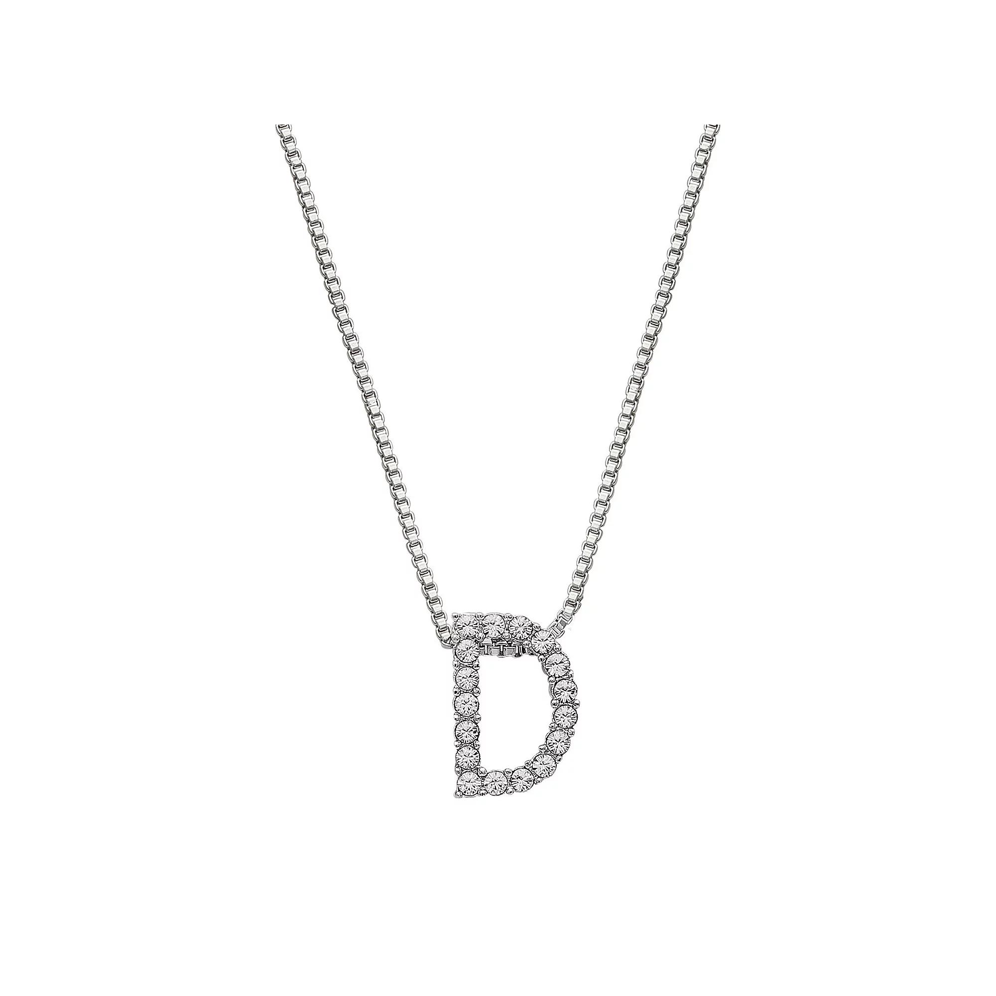 Brilliance Silver Plated Crystal Initial Pendant, Womens Silver Tone T Product Image